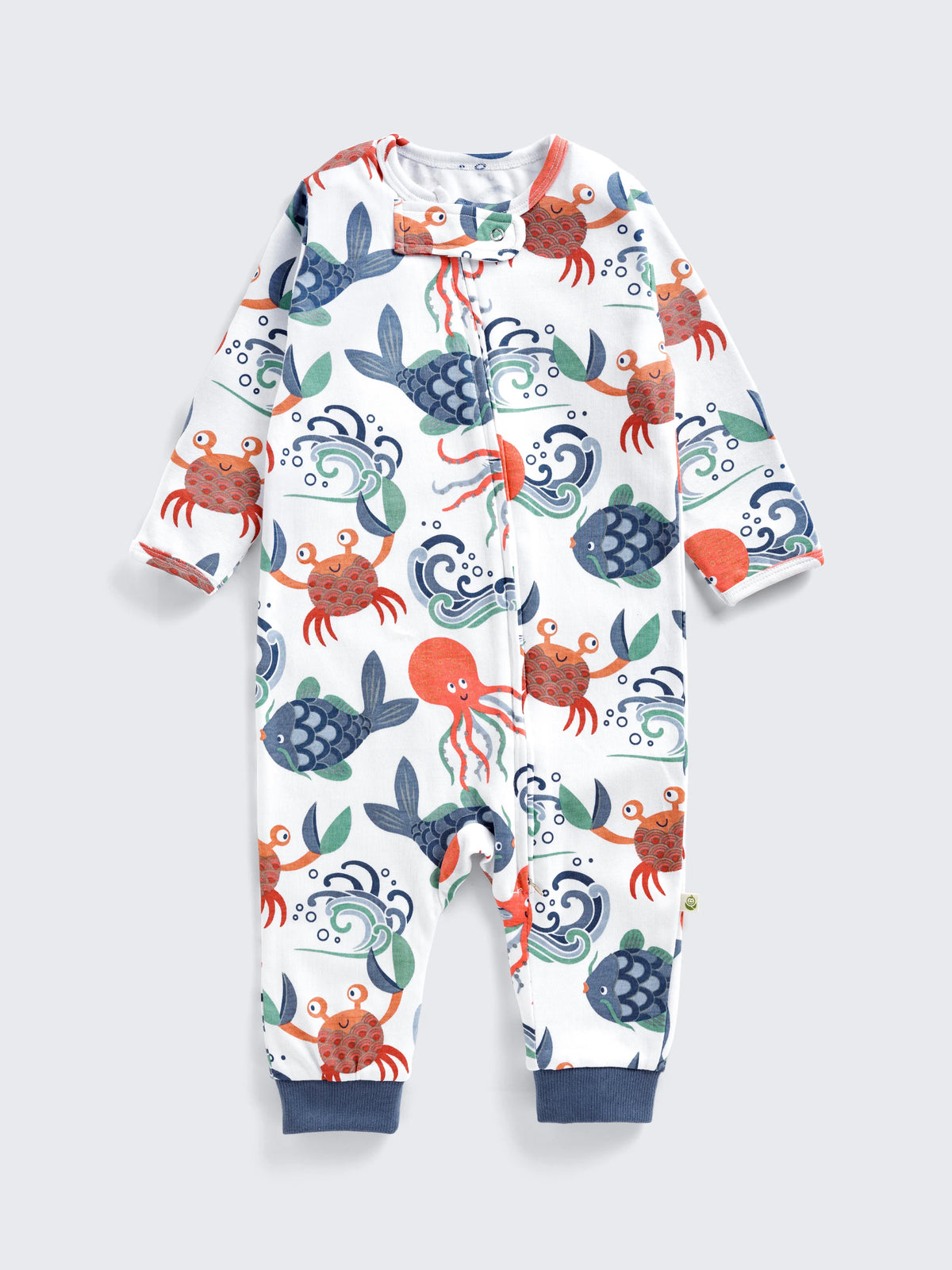 Ocean Friends Print Footless Baby Sleepsuit With 2-Way Zip