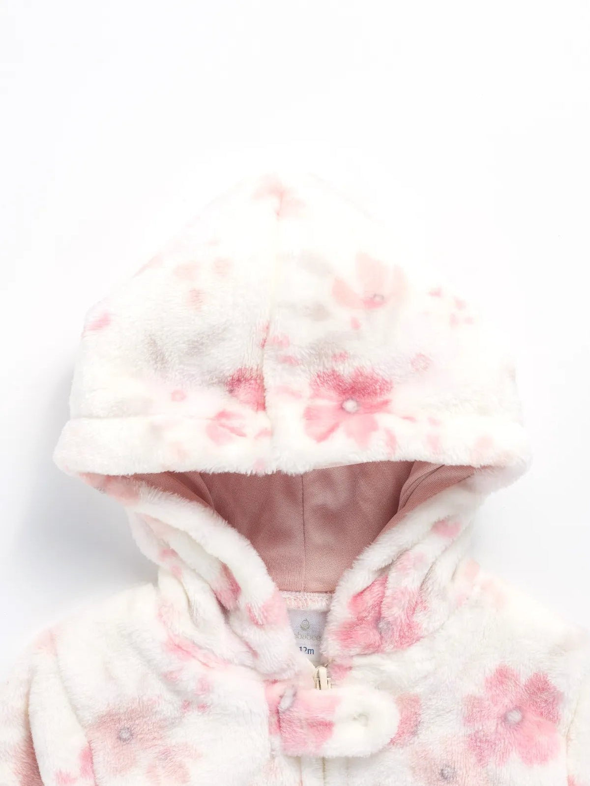 Full sleeve pink flower pattern in white winter wear sleepsuit for baby boys & girls