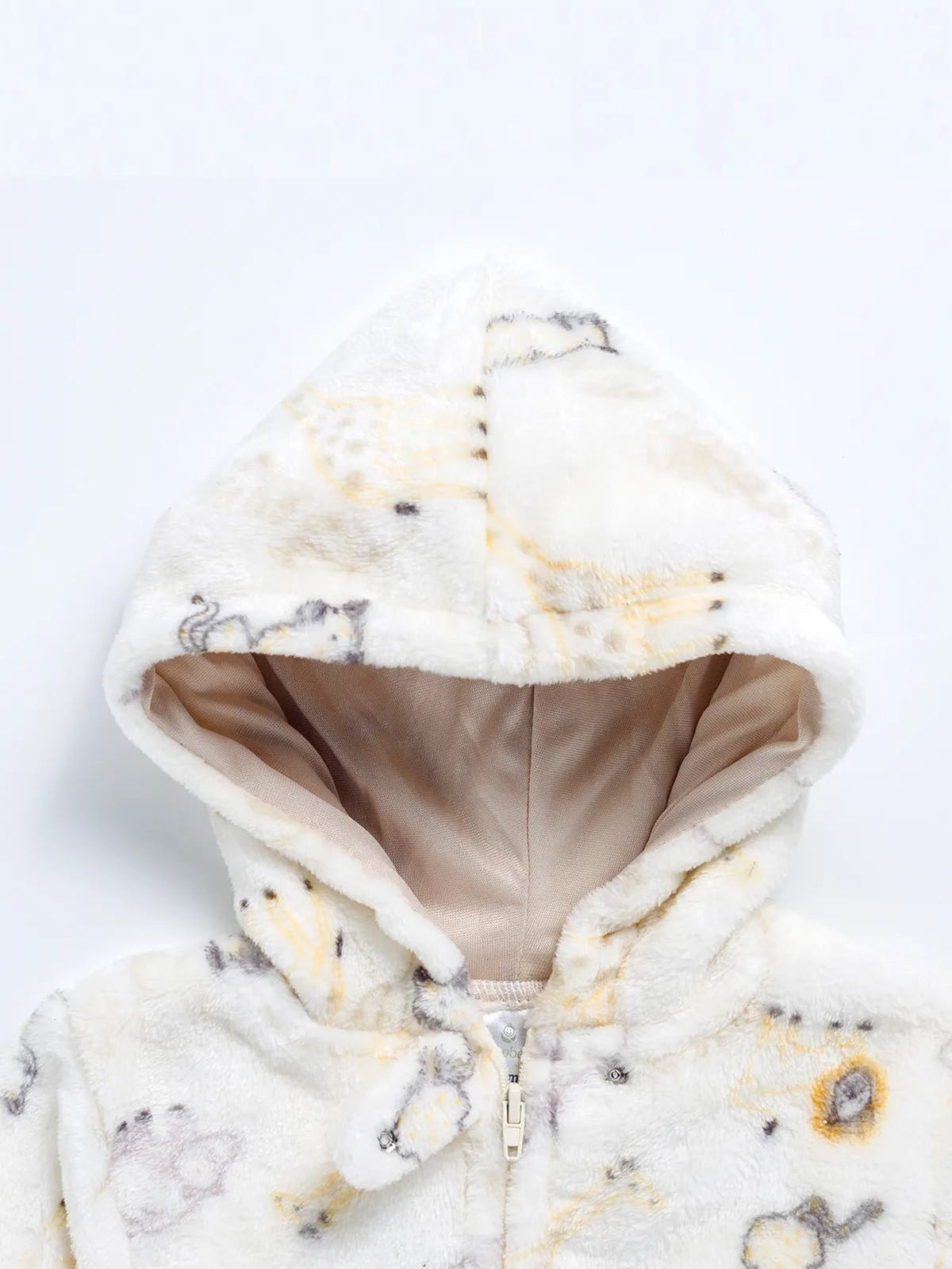 Full sleeve cute animal pattern in white winter wear sleepsuit for baby boys & girls