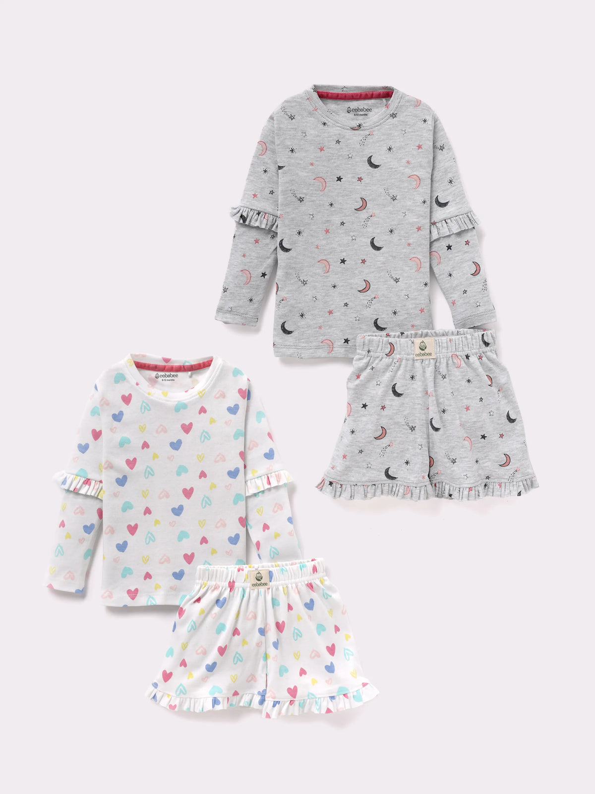 Full sleeve Graphic Pattern in Black & Grey frill set for baby girl
