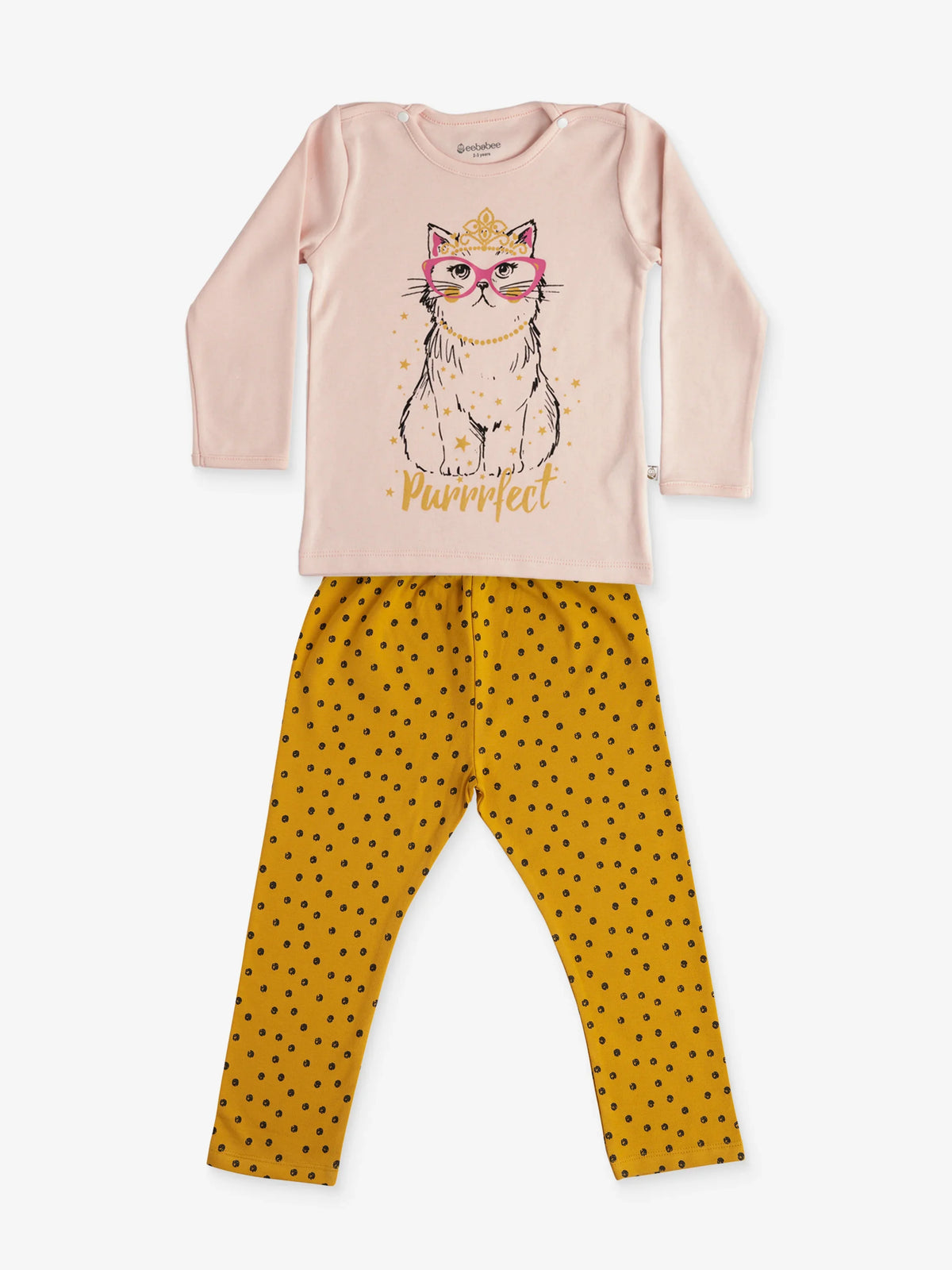 GIRLS PURRFECT CAT FULL SLEEVE GRAPHIC WITH STRETCHY LEGGINGS