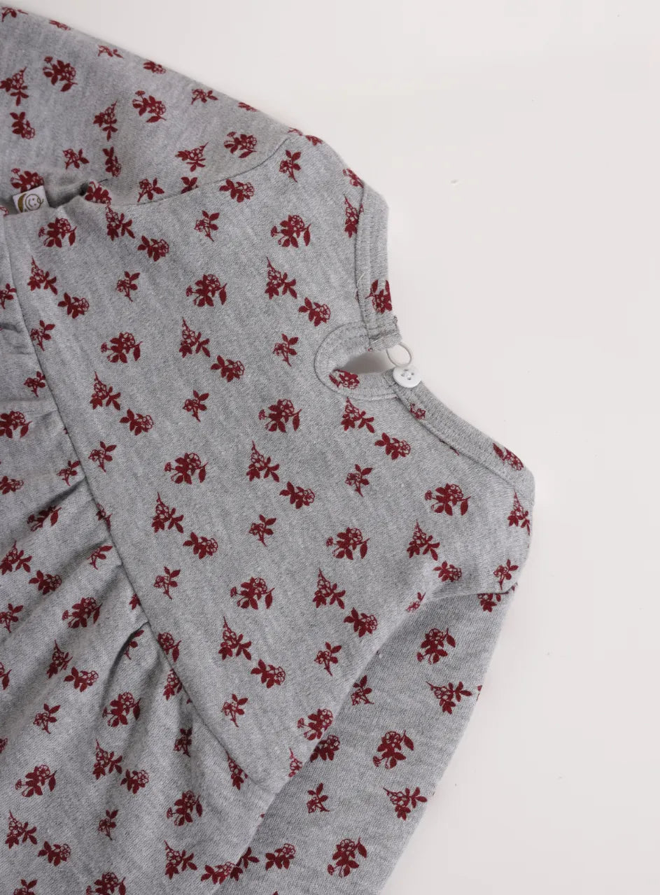 Full sleeve red flower pattern in white frock for baby girls