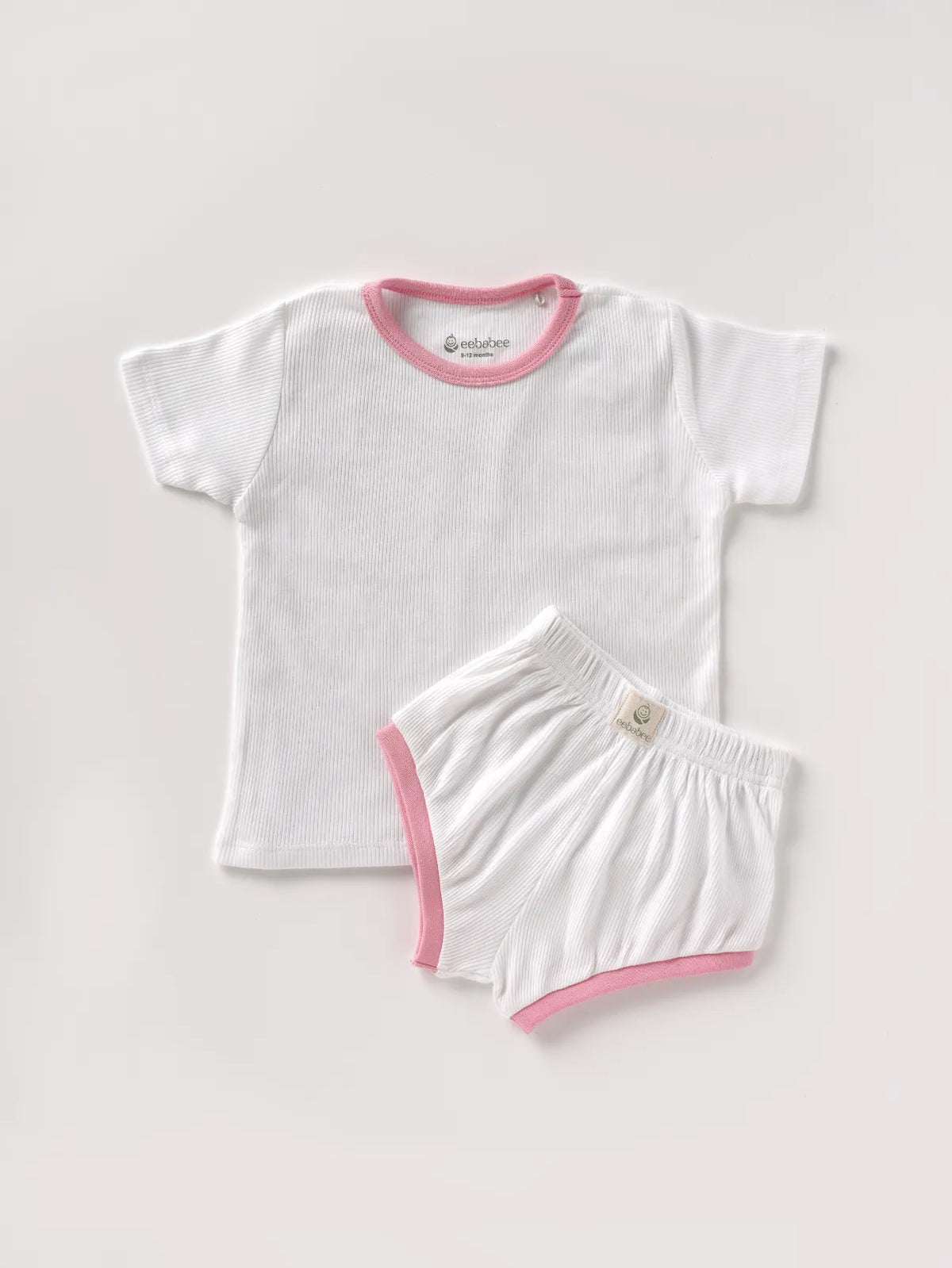 Half sleeve pure white, pink summer outfit for baby