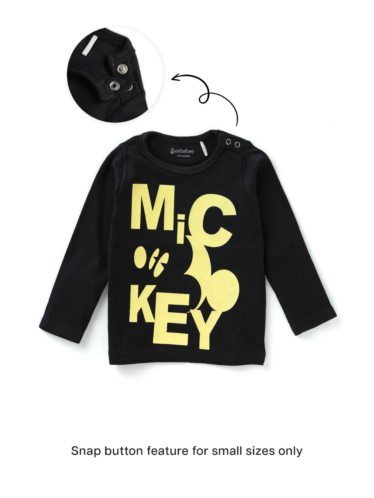 Full sleeve black & yellow graphic t-shirt for baby