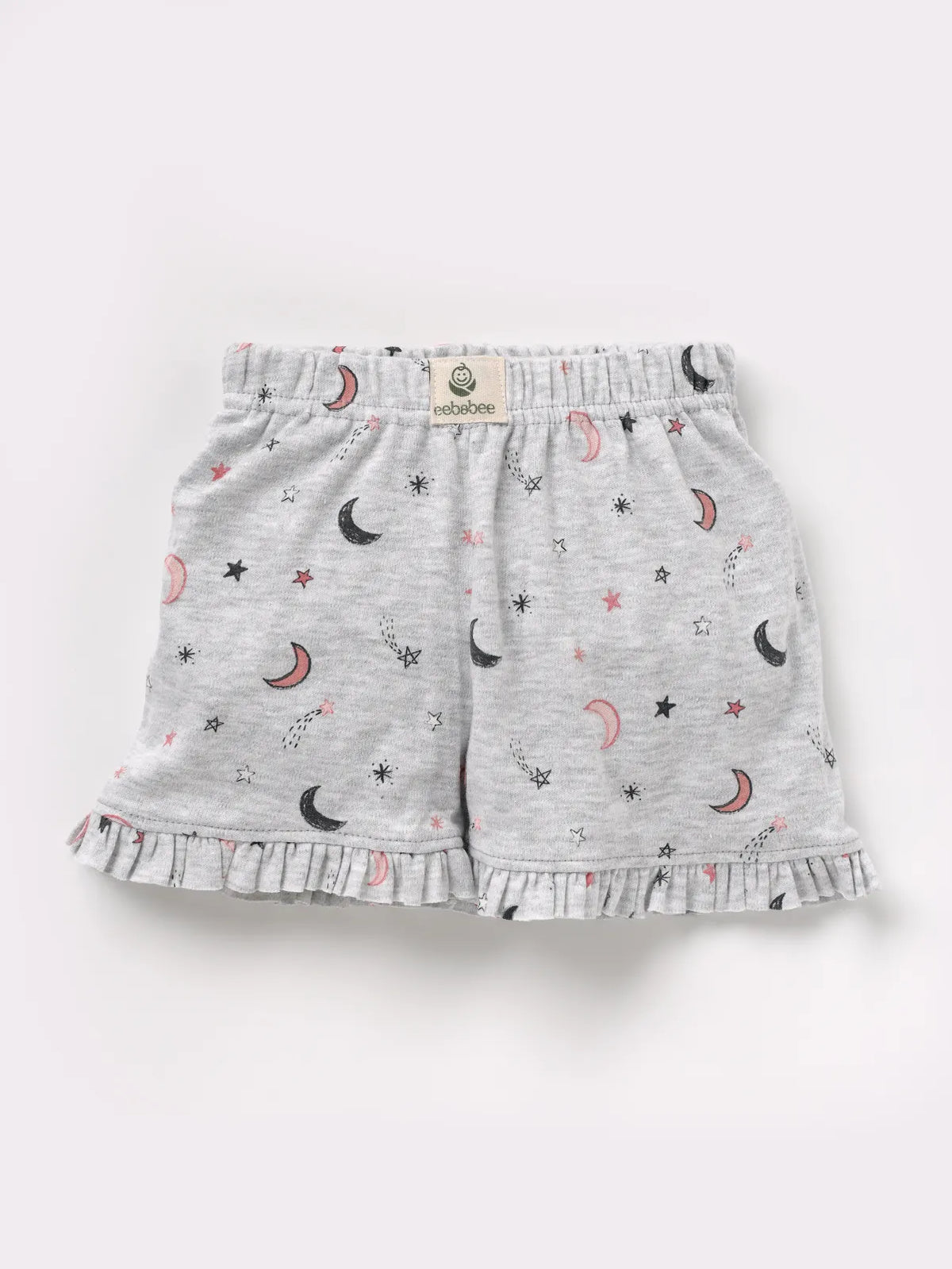 Full sleeve moon & star pattern in grey frill set for baby girl