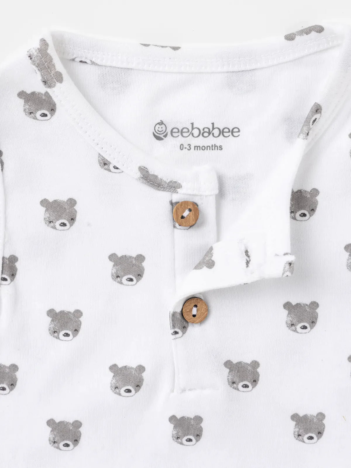 Sleeveless grey teddy pattern in white dungaree for baby