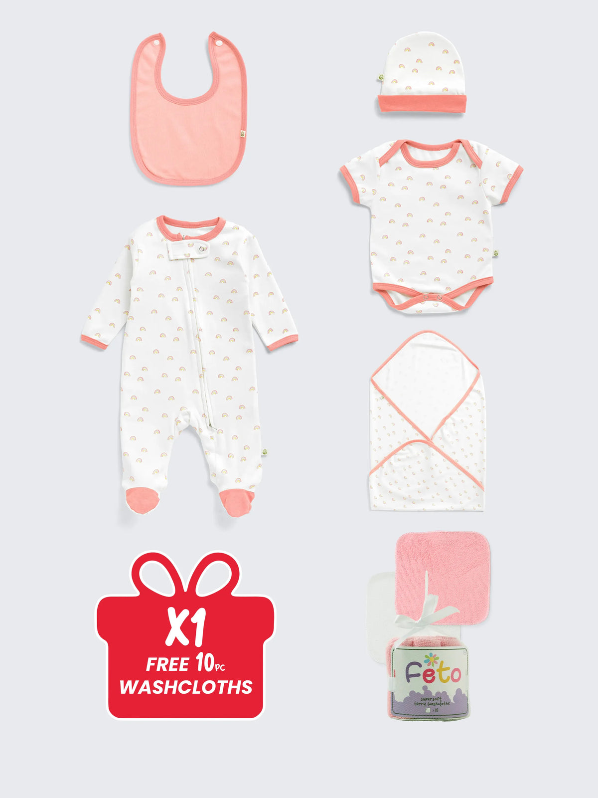 Baby Essentials Gift Set 6 pc Combo with Free 10pc Washcloths