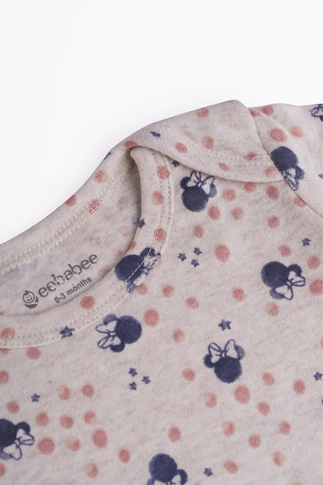 Full sleeve minnie mouse & dot pattern in cream  bodysuit for baby