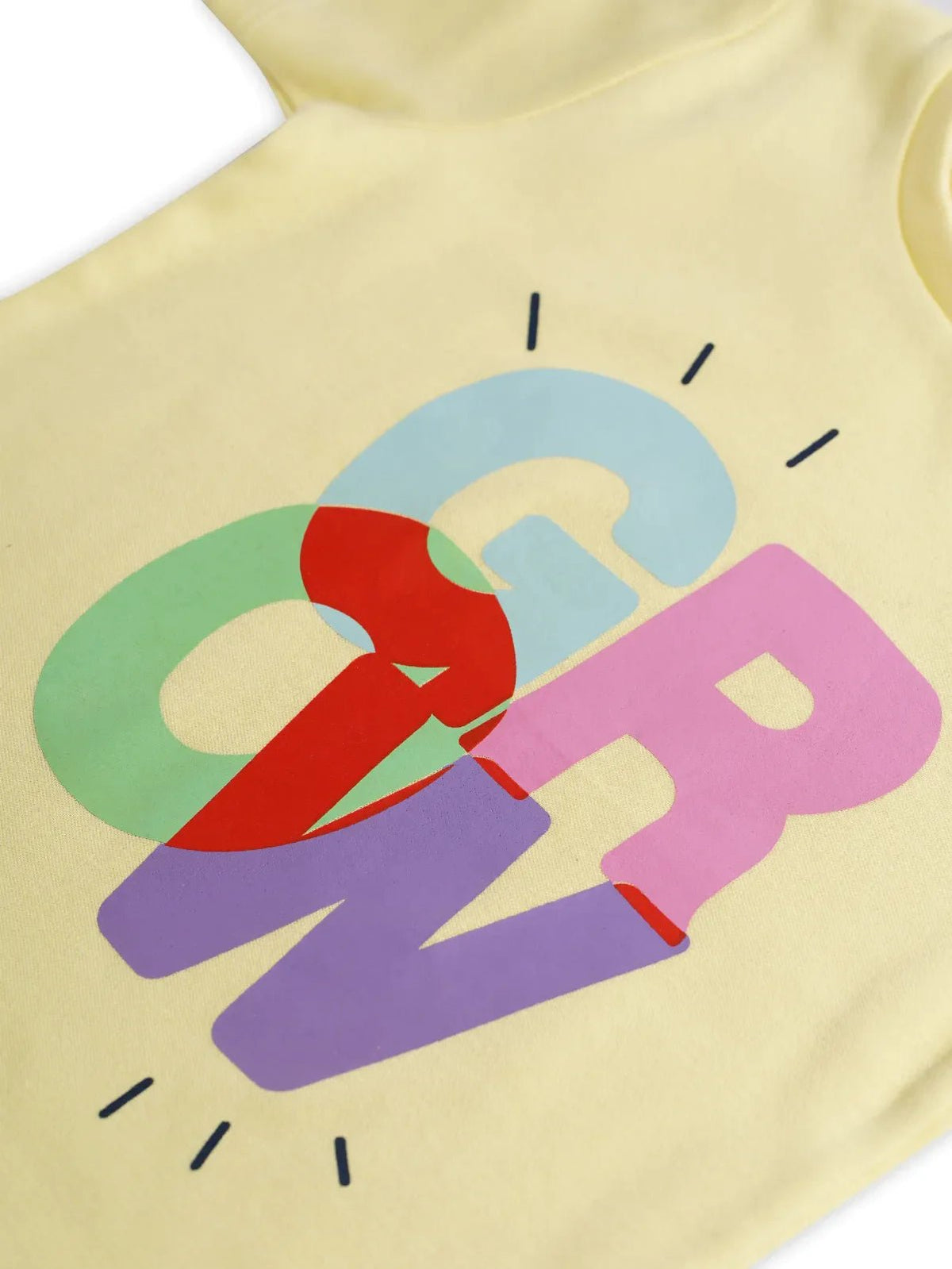 Half sleeve light yellow graphic t-shirt for baby