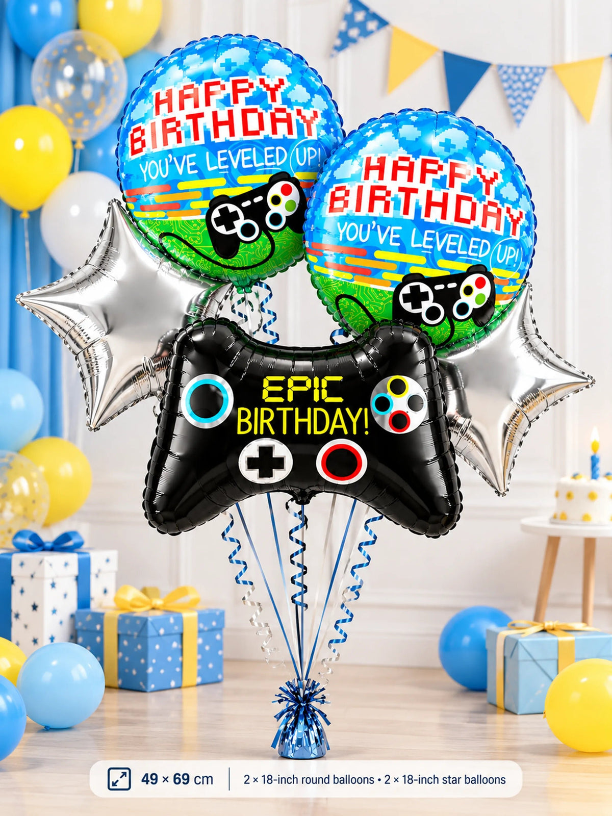 5-Piece Gamer Foil Balloon Birthday Set