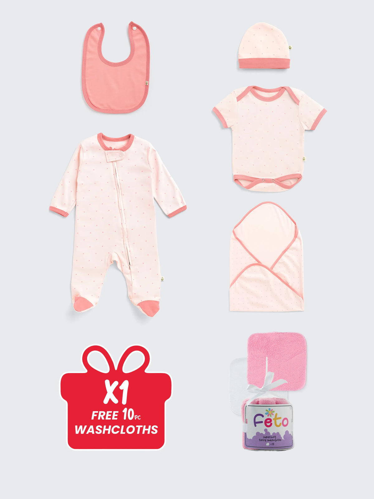 Baby Essentials Gift Set 6 pc Combo with Free 10pc Washcloths