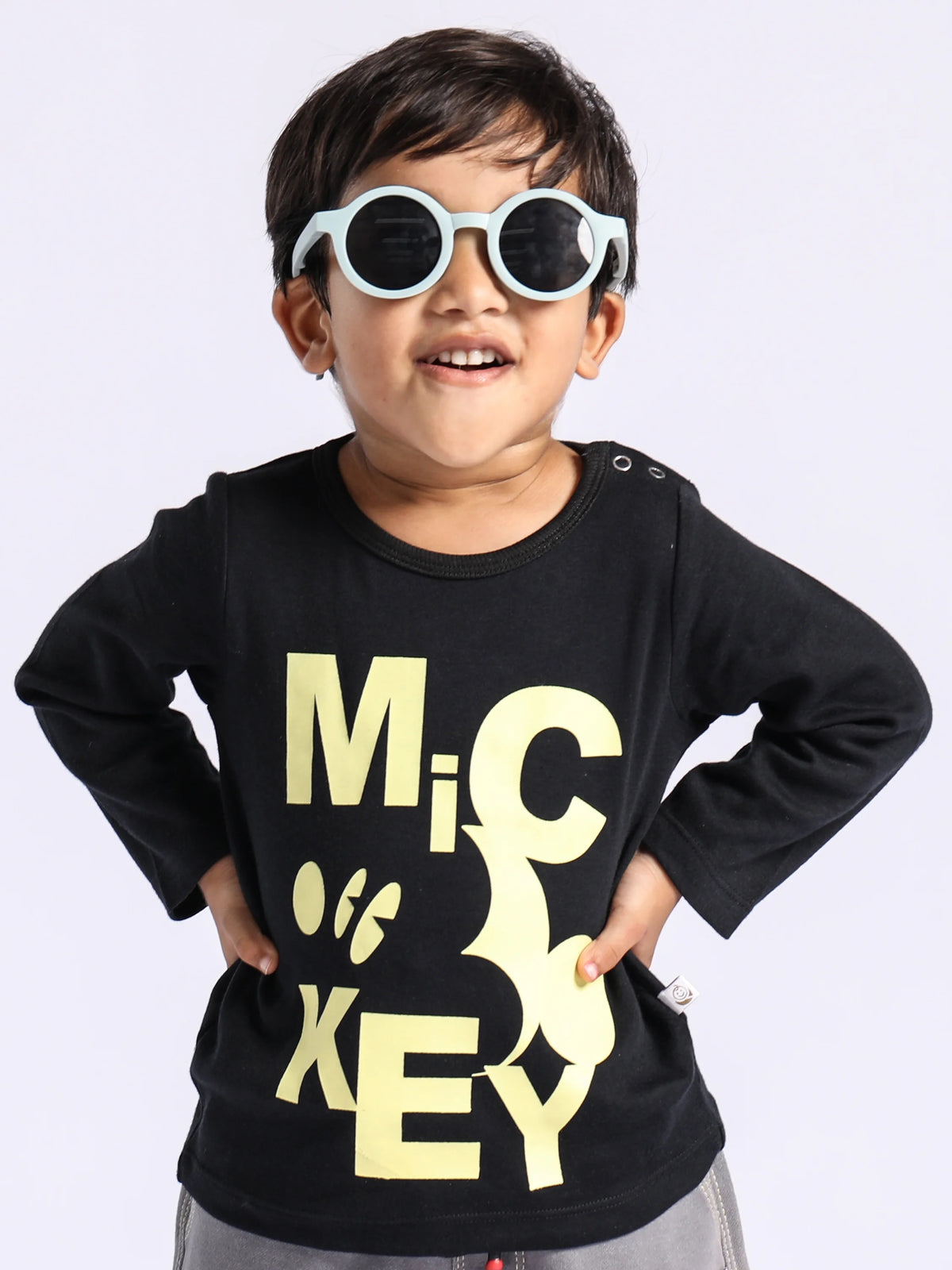 Full sleeve black & yellow graphic t-shirt for baby
