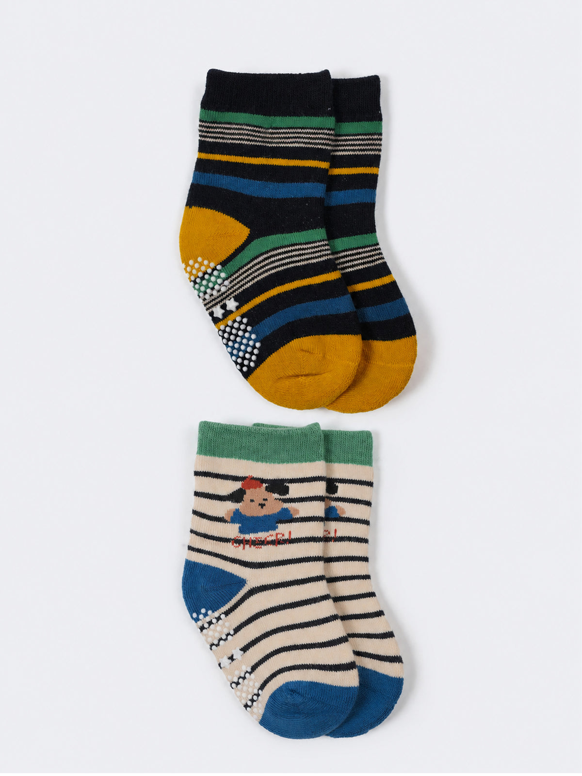Kids Anti-Slip Cotton Crew Socks – 2 Pair Pack