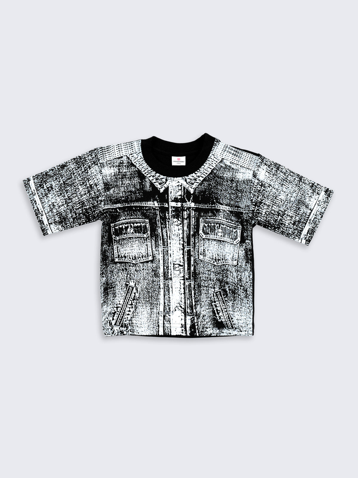All-Over Denim Print T-Shirt - Black