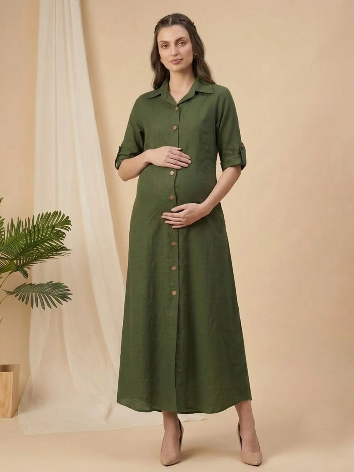 Women's Button-Front Maternity Dress