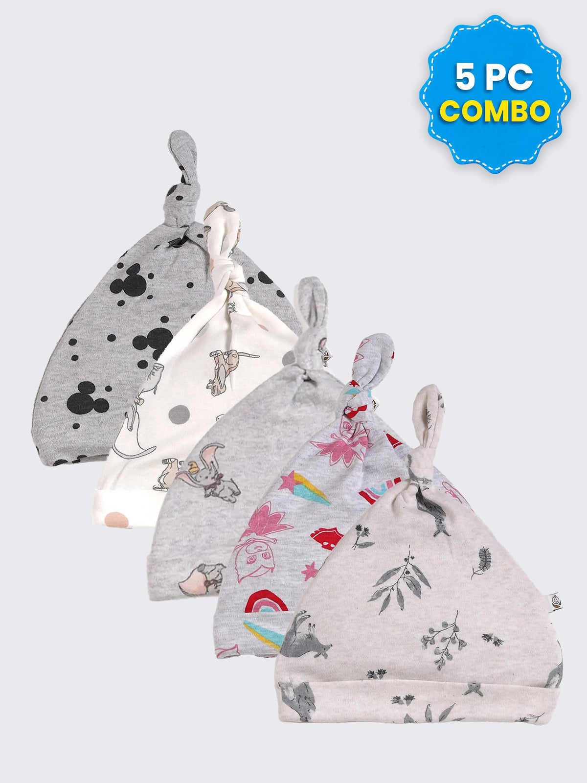 5 Pc Combo Baby & Kids Knot Caps 6-9 Months
