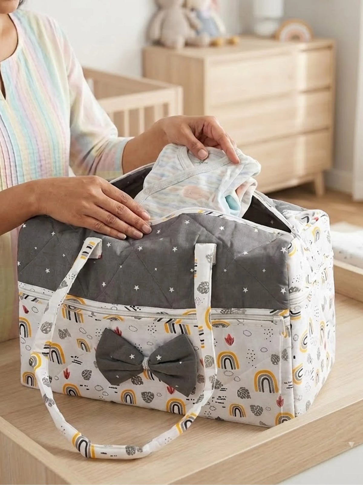 Baby Mother Bag - Grey & White
