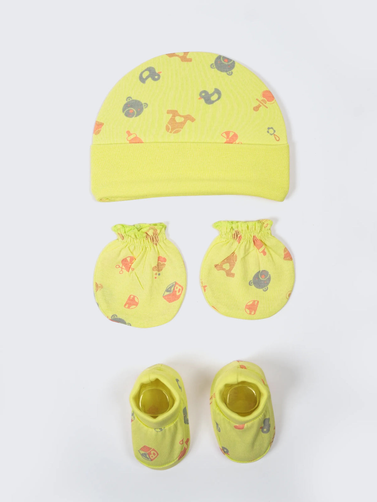 Newborn Cap, Mittens & Booties Set – Yellow Print