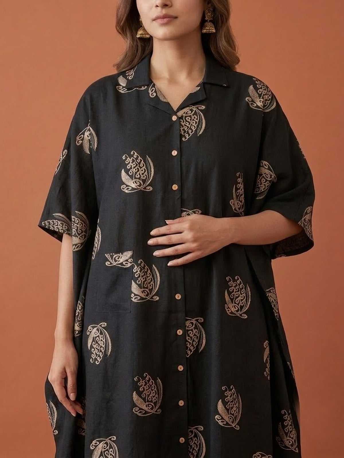 Printed Maternity Kaftan – Black