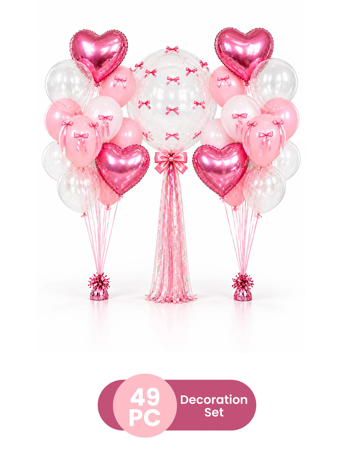 Bow Clear Bobo Foil Heart Balloon Set