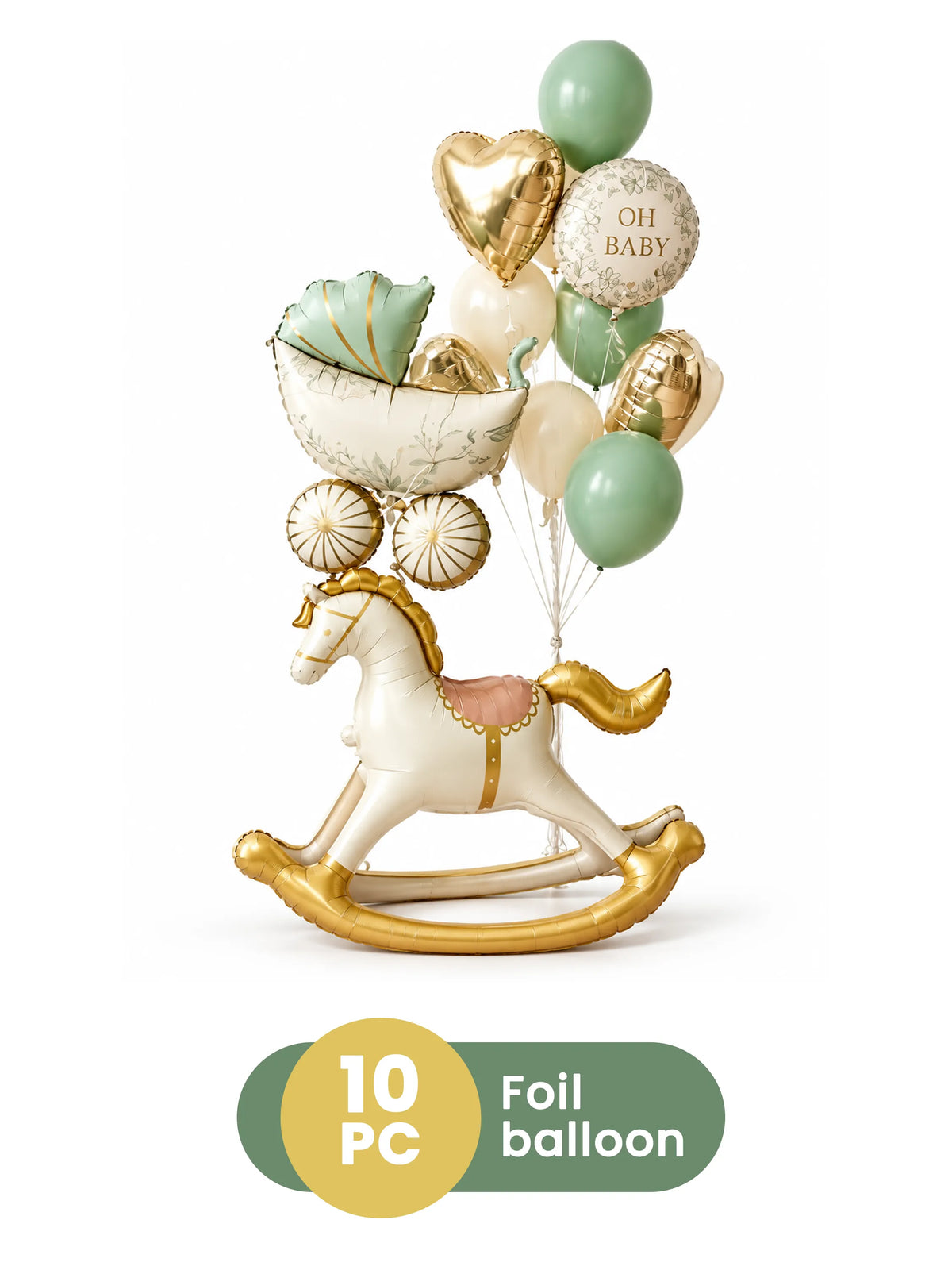 Rocking Horse Stroller Baby Shower Foil Balloon Set