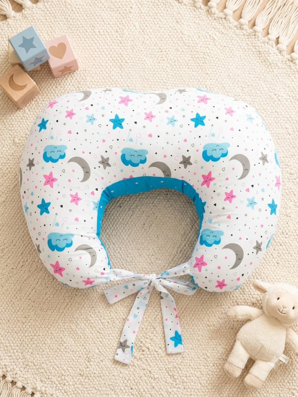 Baby Feeding Pillow - White & Sky Blue