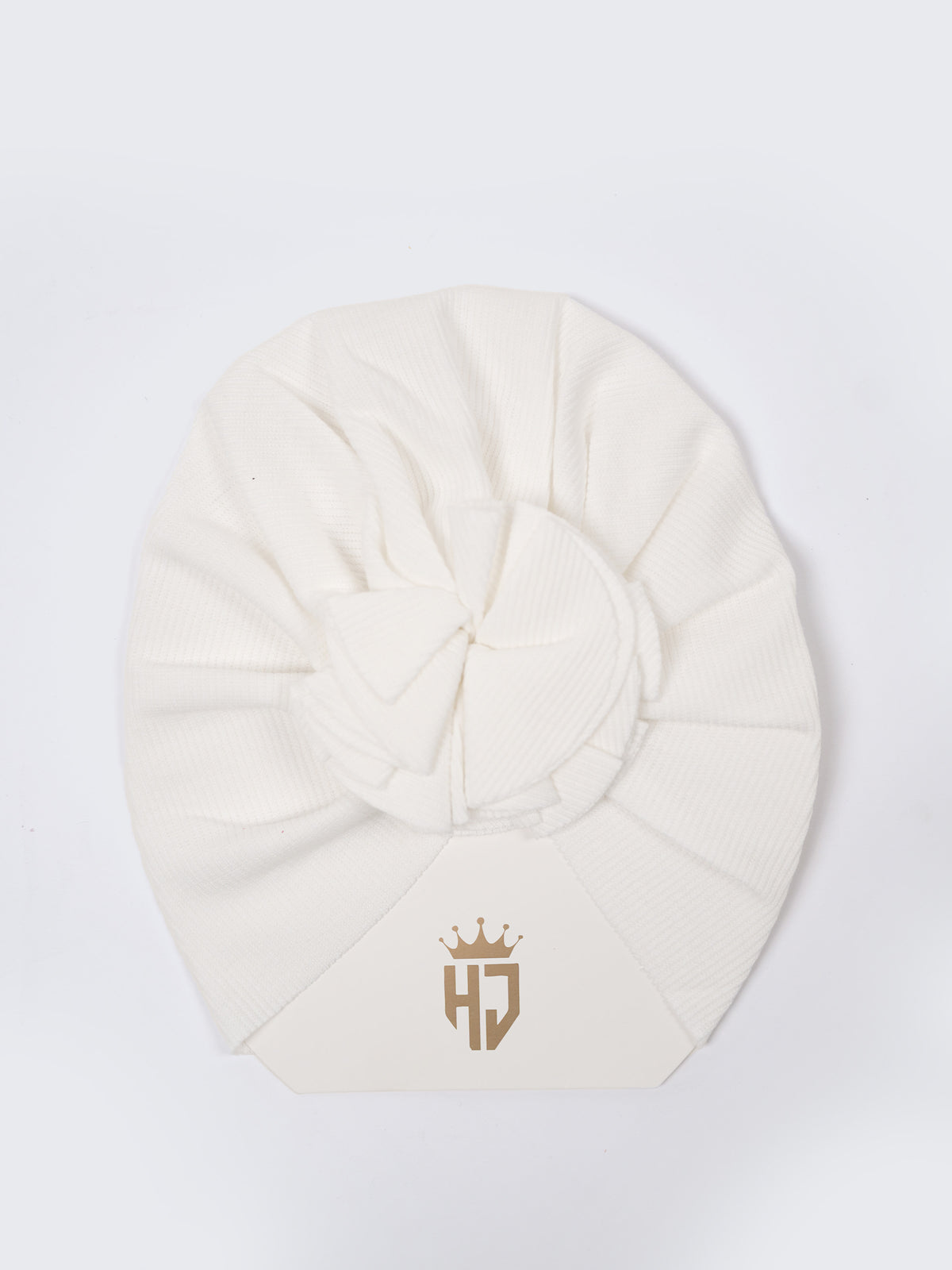 Baby Girls Turban Headwrap – White & Beige