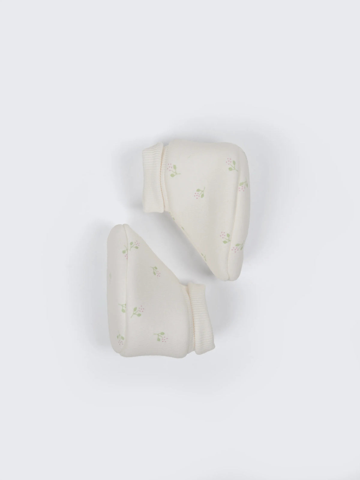 Baby Cotton Booties Soft Cream Floral Print - 0-3 Months
