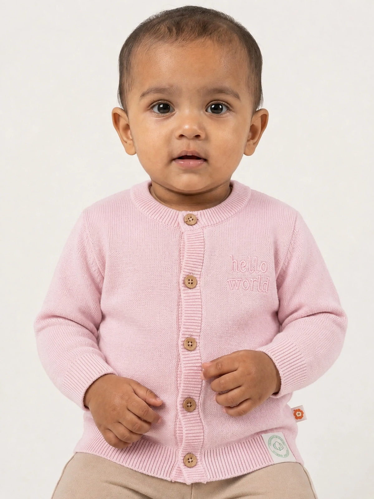 Baby Pink Organic Cotton Knitted Cardigan