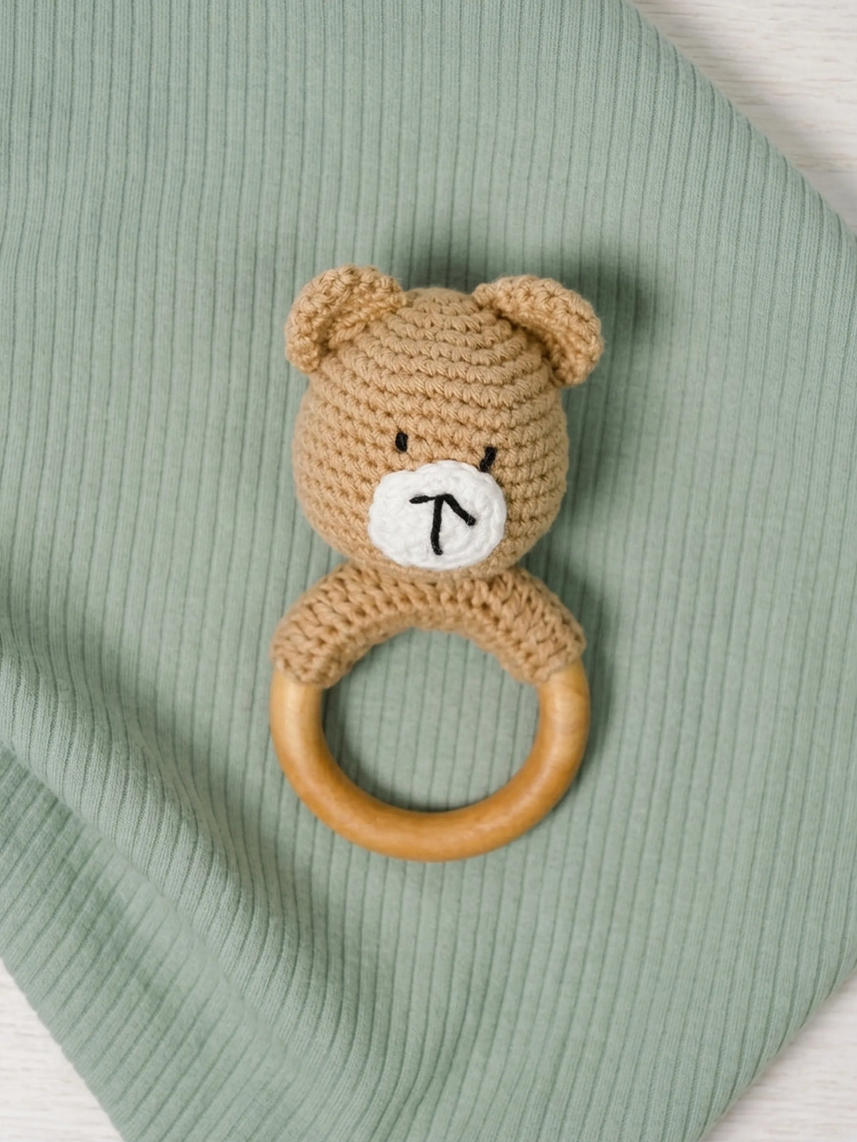 Crochet Bear Wooden Ring Rattle