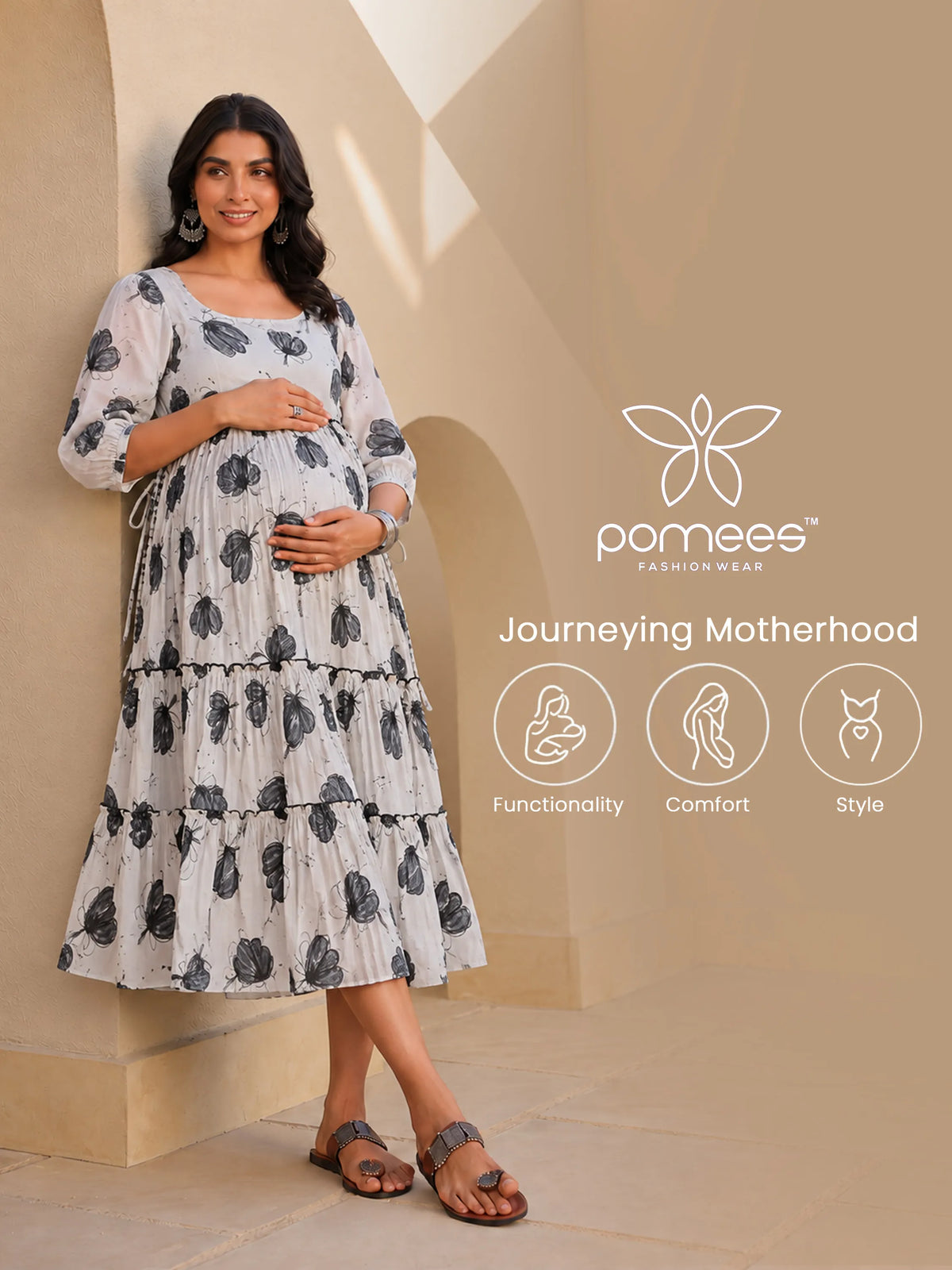 Printed Cotton Maternity & Feeding Gown