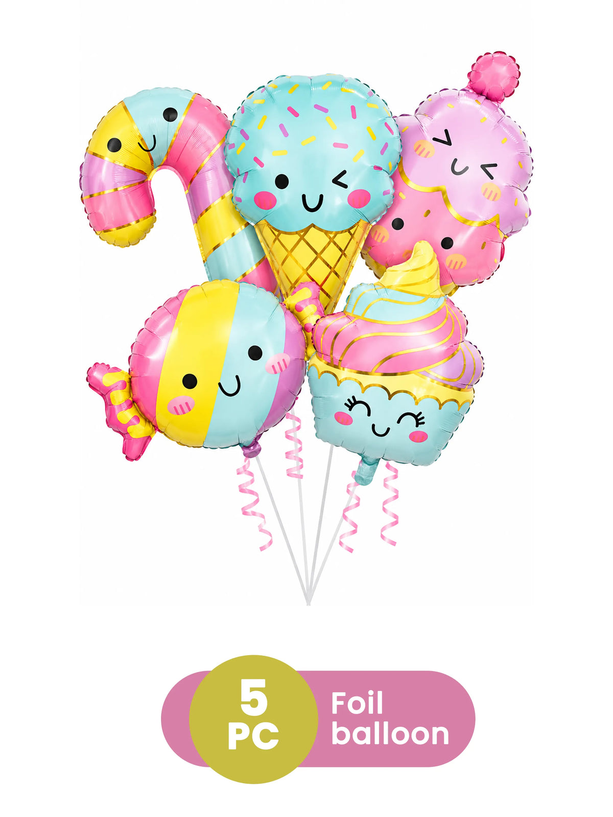 5-Piece Ice Cream & Candy Foil Balloons Set