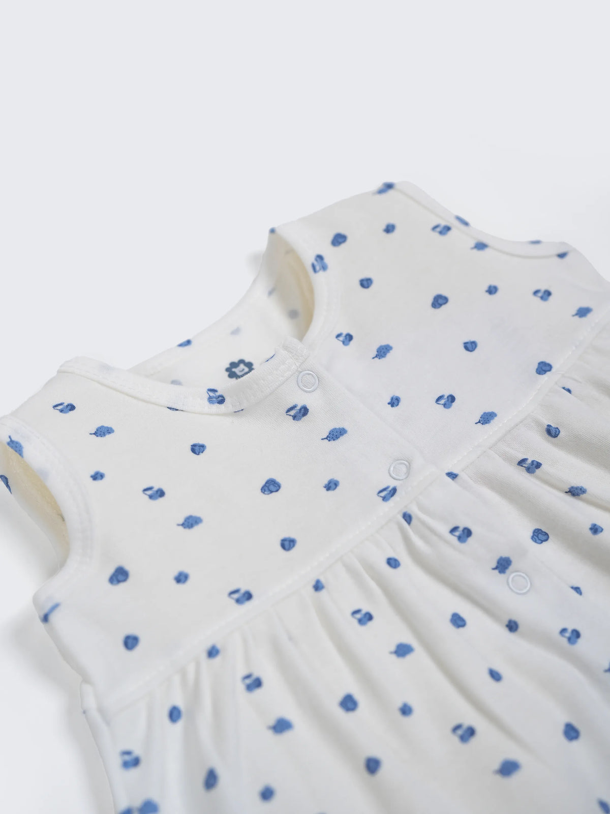 Baby Girls White & Blue Printed Cotton Frock