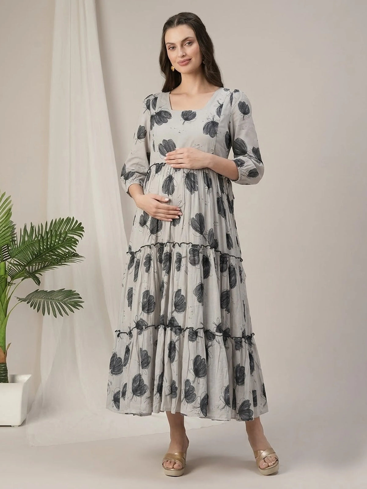 Printed Cotton Maternity & Feeding Gown