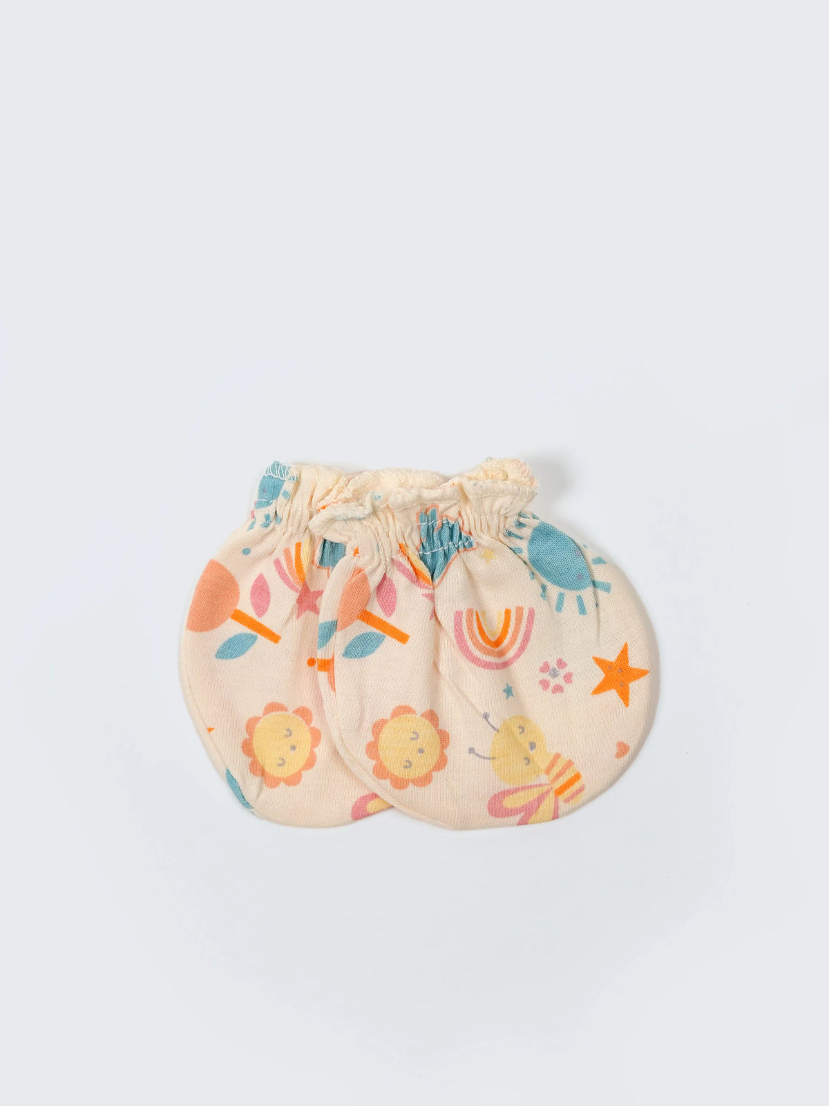 Newborn Cap, Mittens & Booties Set – Cream Print