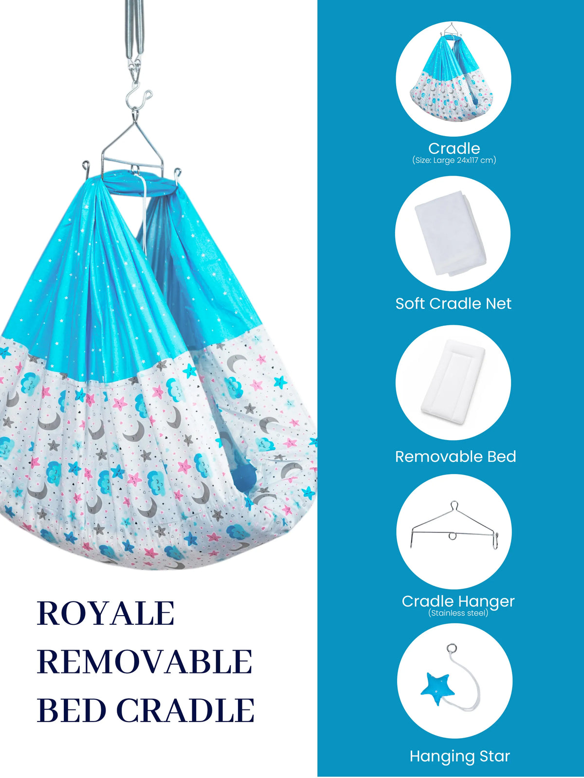 Royale Removable Bed Cradle Combo - Moon, Star & Cloud