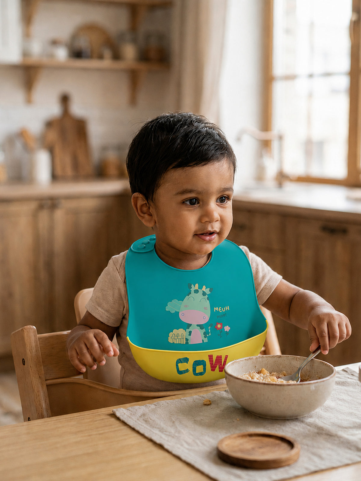 Silicone Waterproof Baby Feeding Bib -Cow Print