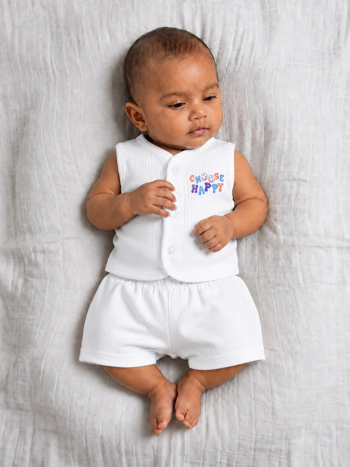 Baby Sleeveless Vest & Shorts Set - White