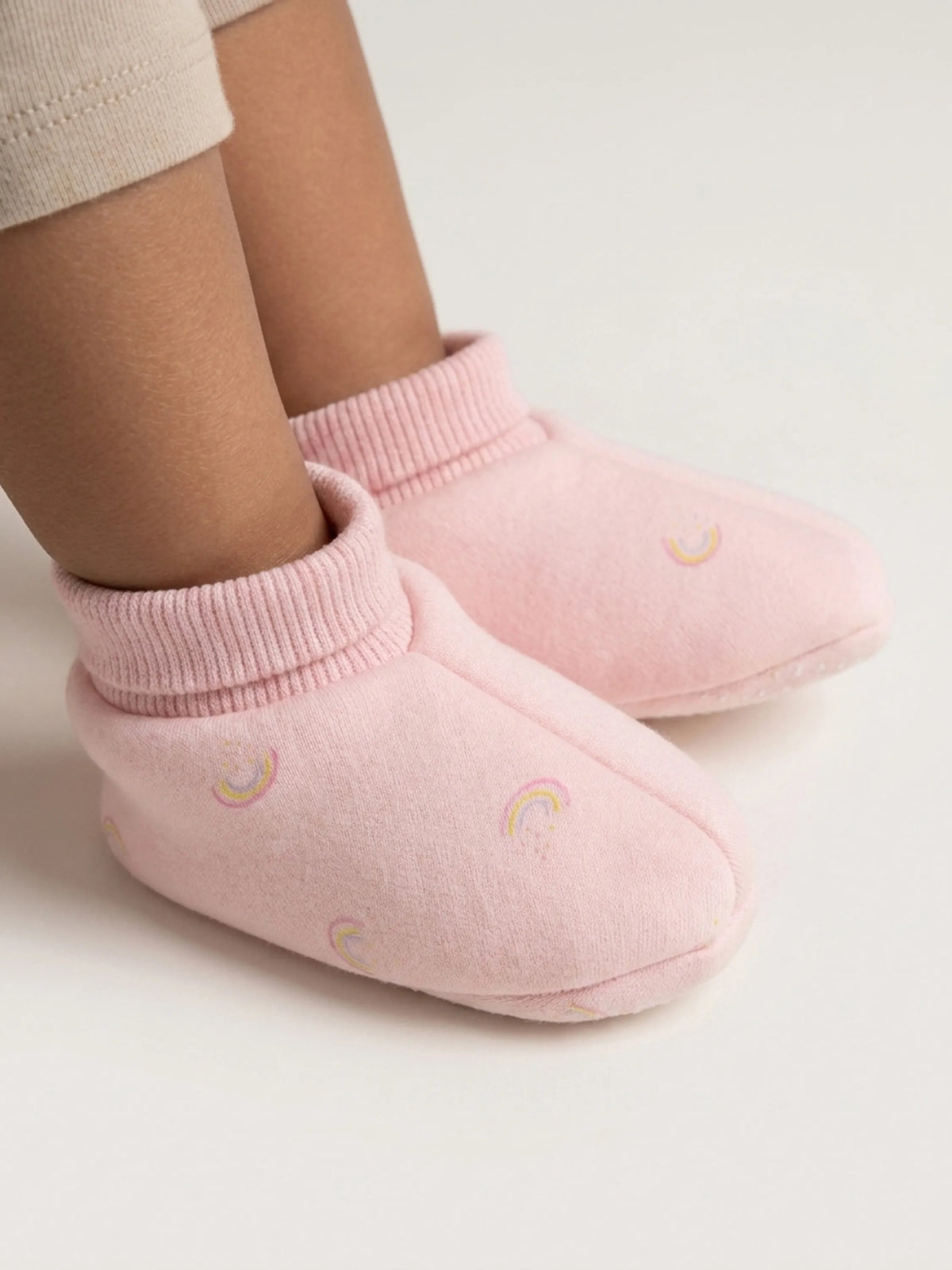Baby Pink Rainbow Print Cotton Booties - 0-3 Months