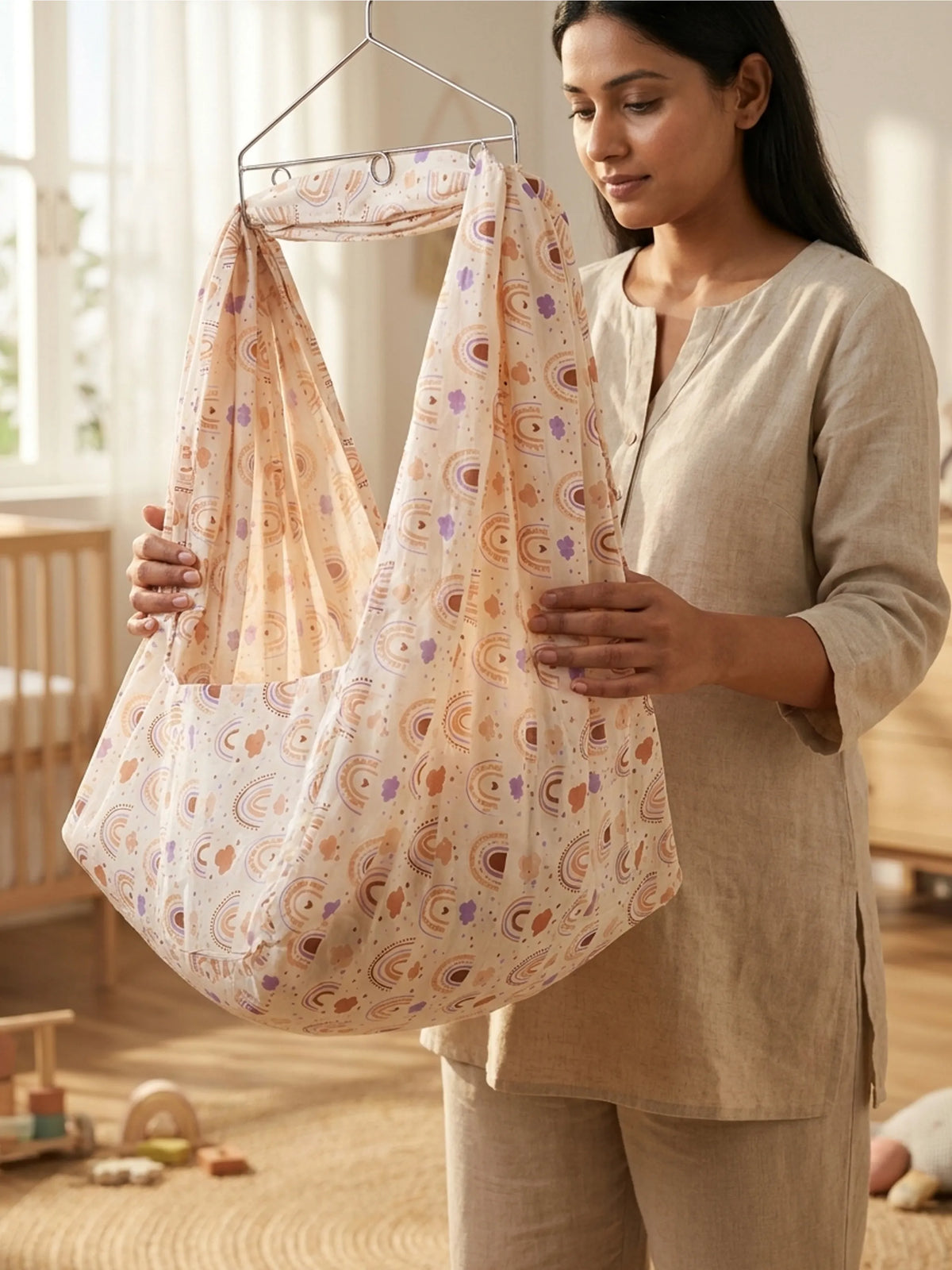 Rainbow & Cloud Print Baby Cradle Cloth - Thottil/Jhula
