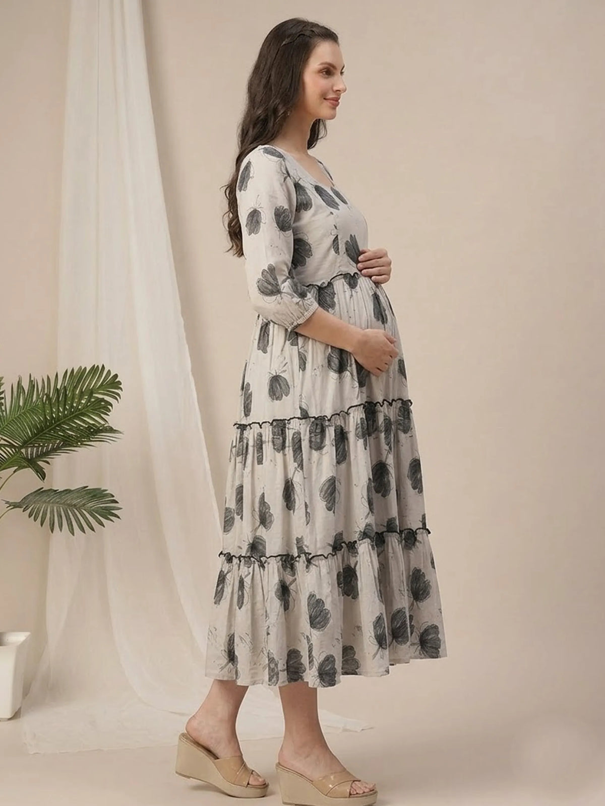 Printed Cotton Maternity & Feeding Gown