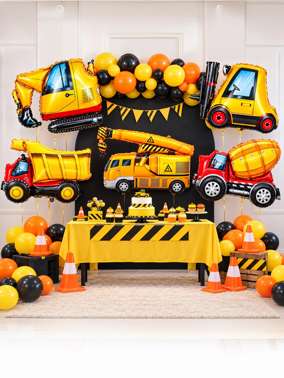 5-Piece Construction Vehicles Foil Balloon Set