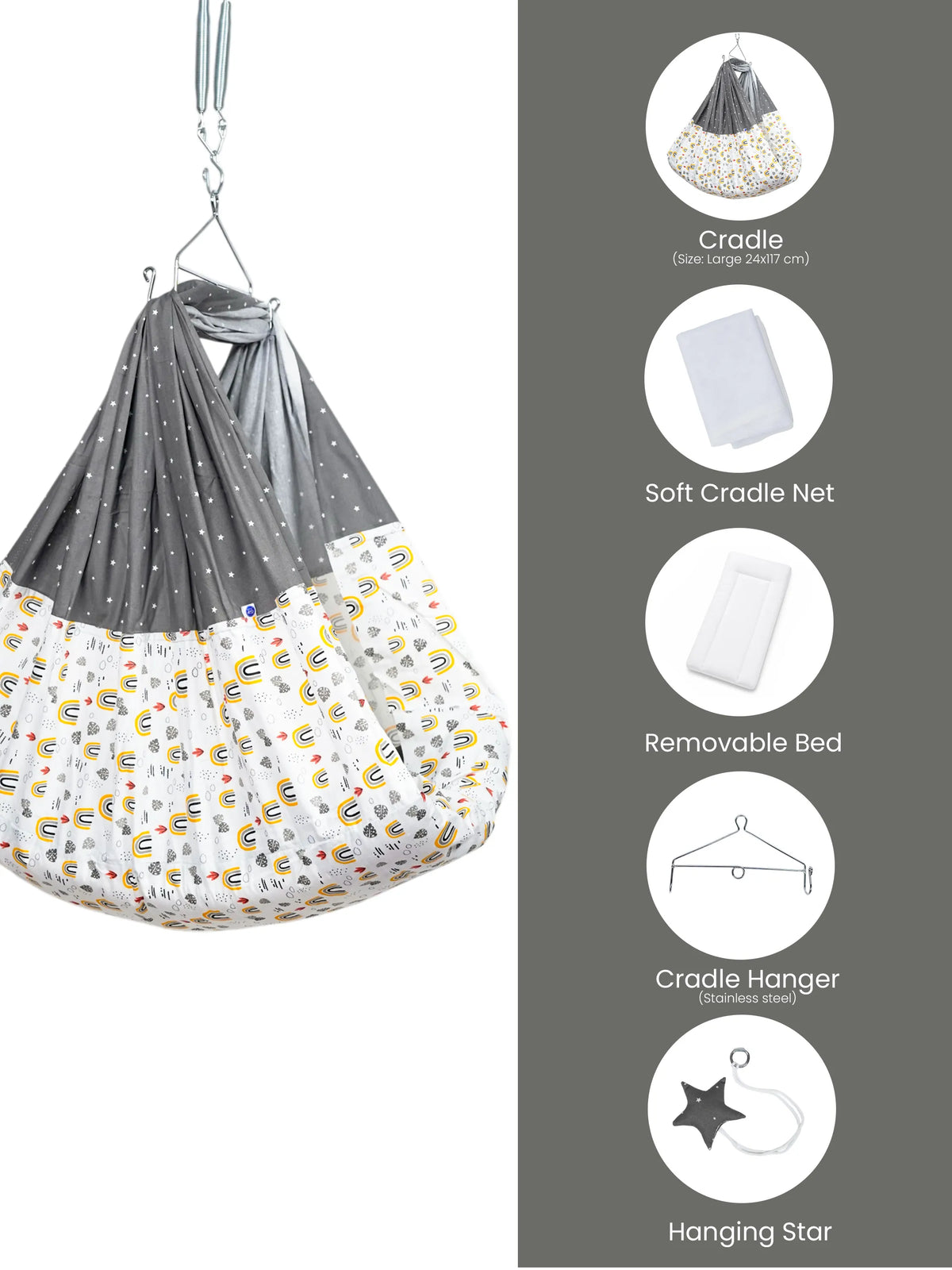Royale Removable Bed Cradle Combo - Rainbow & Leaf