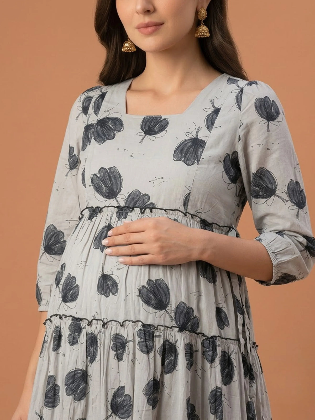 Printed Cotton Maternity & Feeding Gown