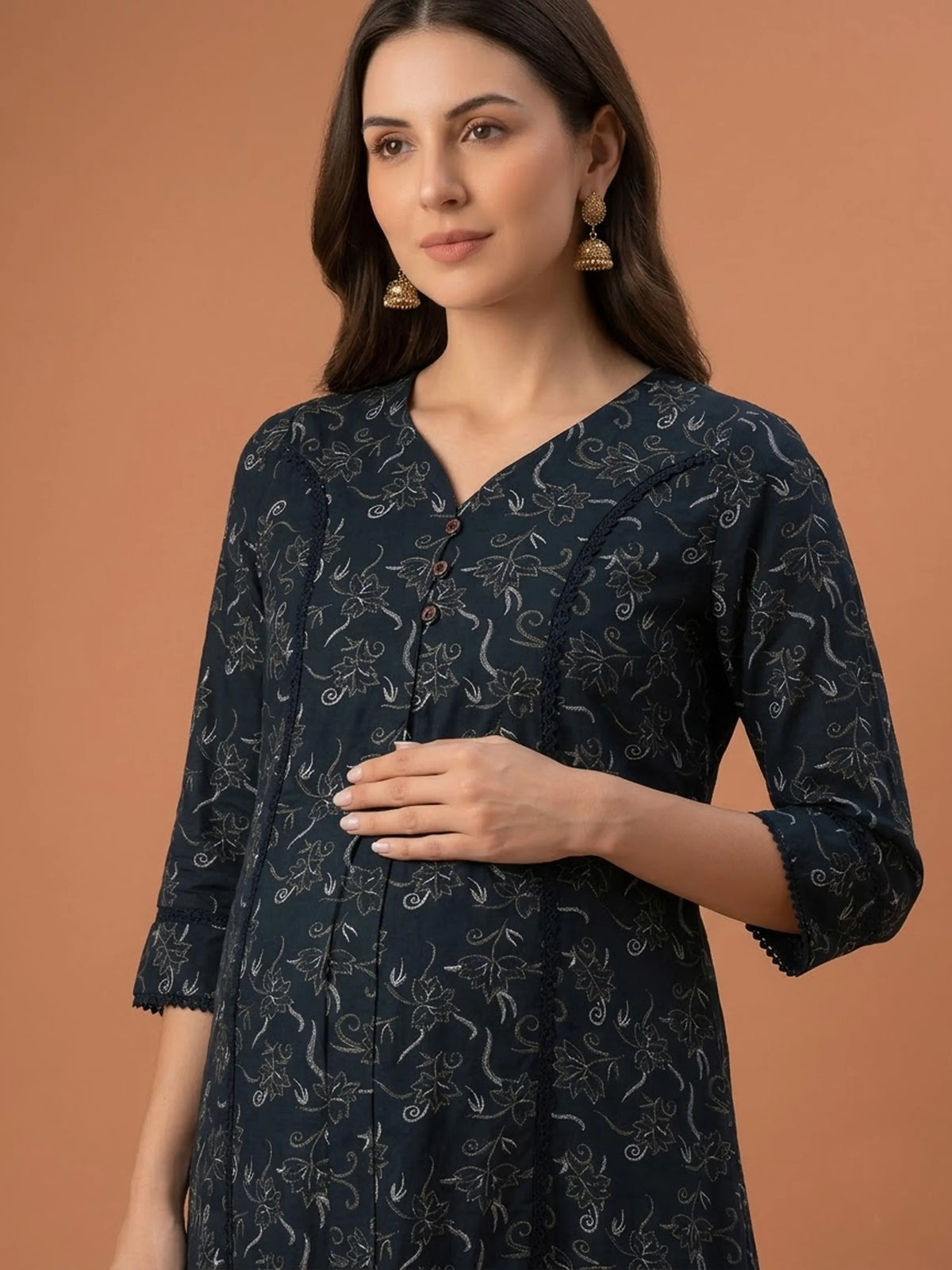 Printed Cotton Maternity & Feeding Gown