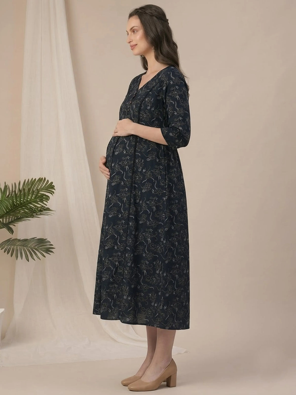 Printed Cotton Maternity & Feeding Gown