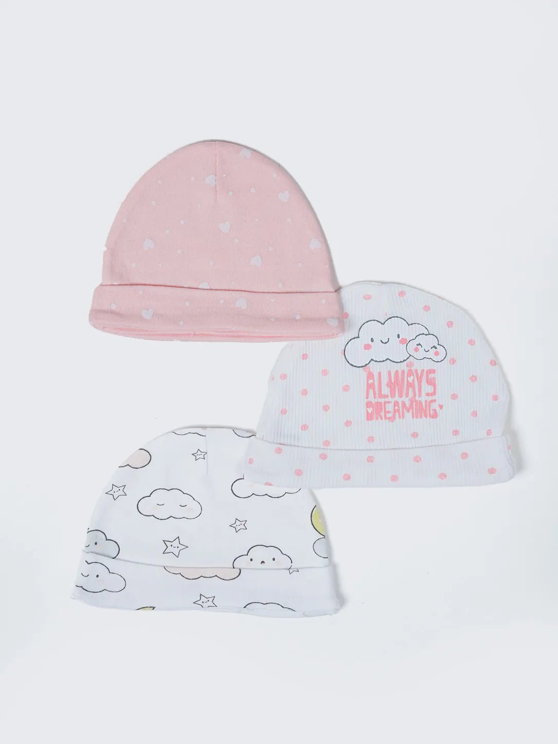 Baby Cotton Cap 3 Pack - Pink & Prints