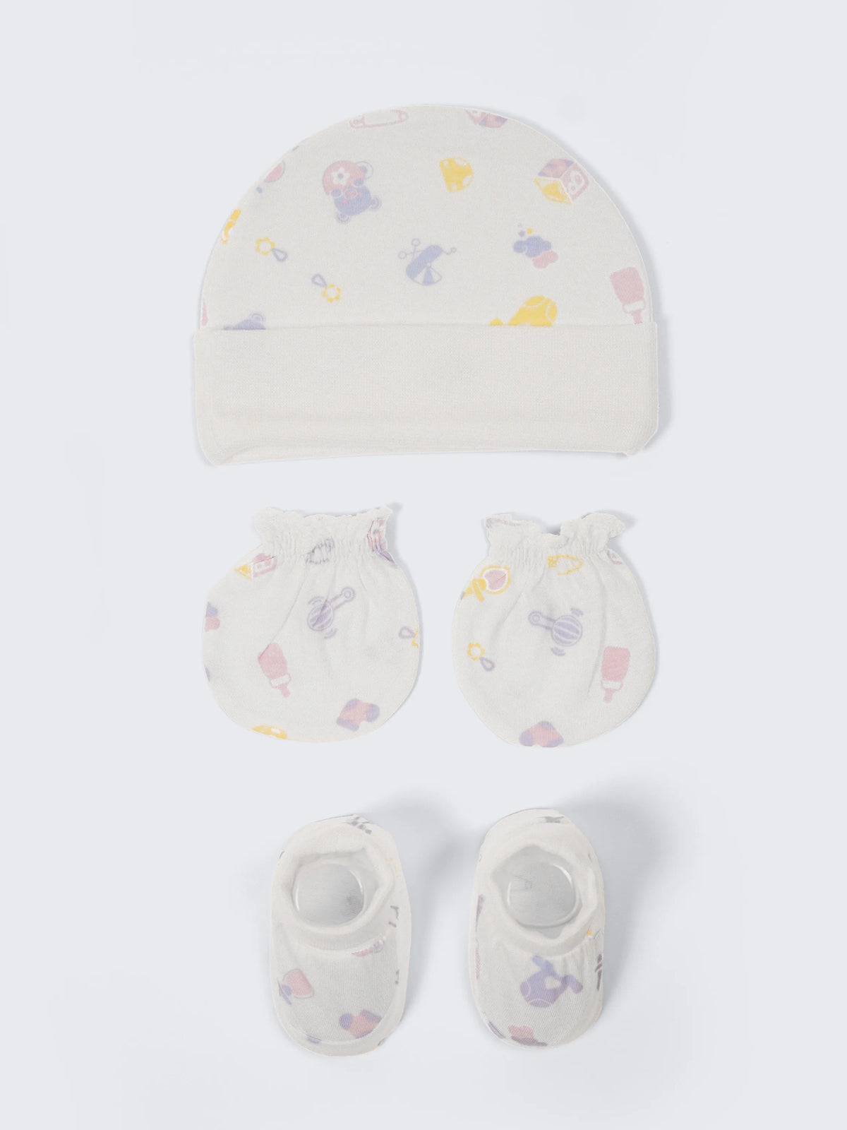 Newborn Cap, Mittens & Booties Set – Essentials Print
