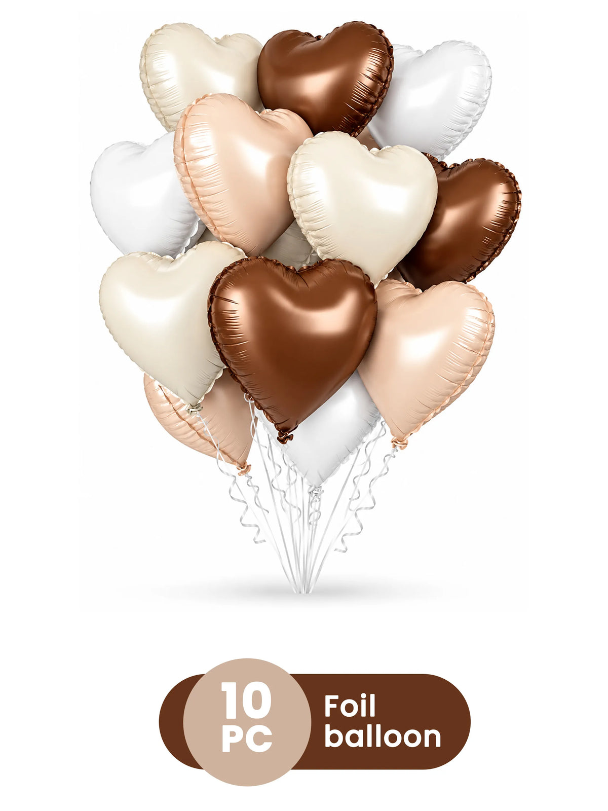 Heart Foil Balloon Metallic Mylar Brown & Cream 10-Piece