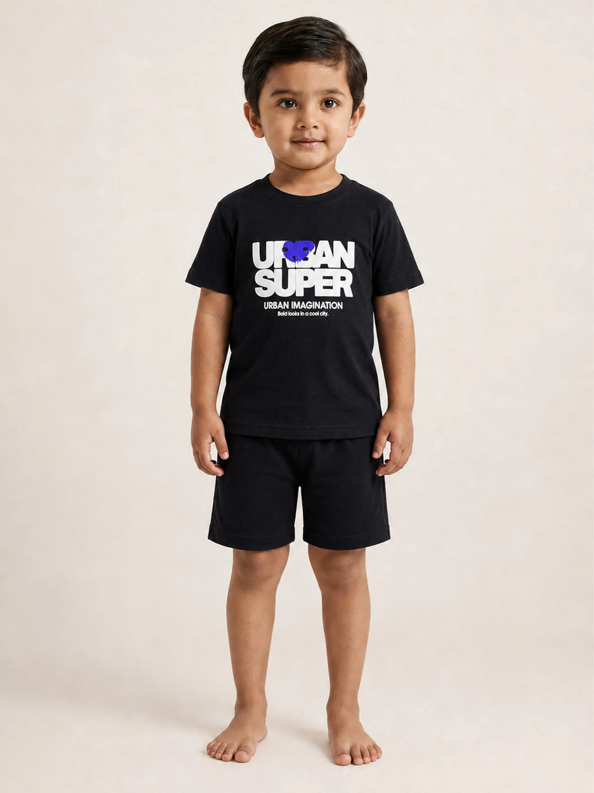 Boys Black Graphic Printed T-Shirt & Shorts Co-ord Set